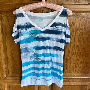 SO brand striped beachy cold shoulder top Medium